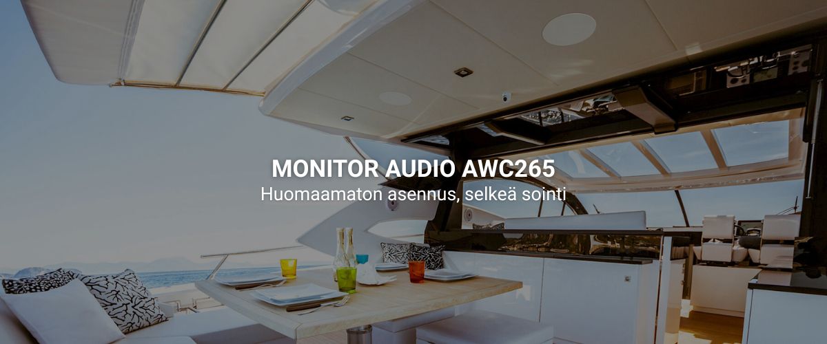 Monitor Audio AWC265 uppokaiutin asennettuna veneen kattoon – tyylikäs ja huomaamaton ääniratkaisu ulkotiloihin