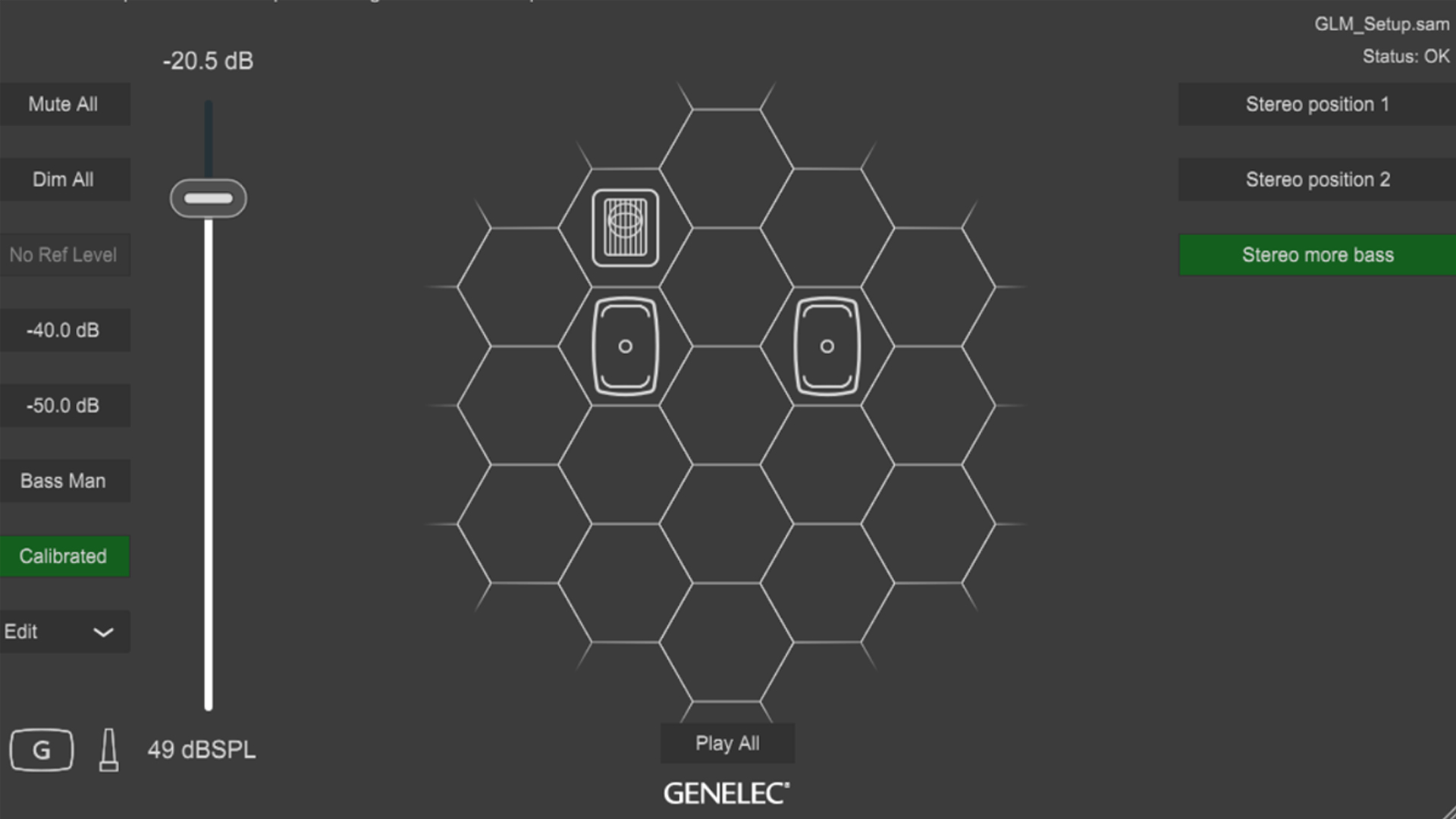 Genelec GLM ohjelmistonäkymä